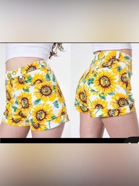 American Apparel Yellow Sunflower High-Waist Shorts
